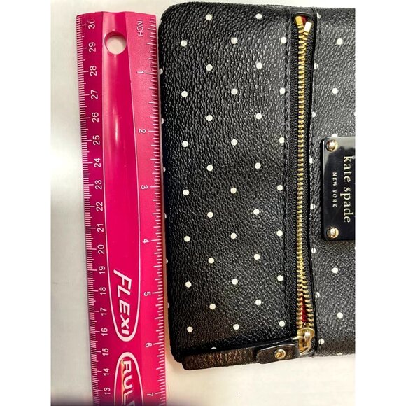 Kate Spade New York Black & White Polka Dot Wristlet PVC Leather 2 Zippers Purse - Picture 6 of 8